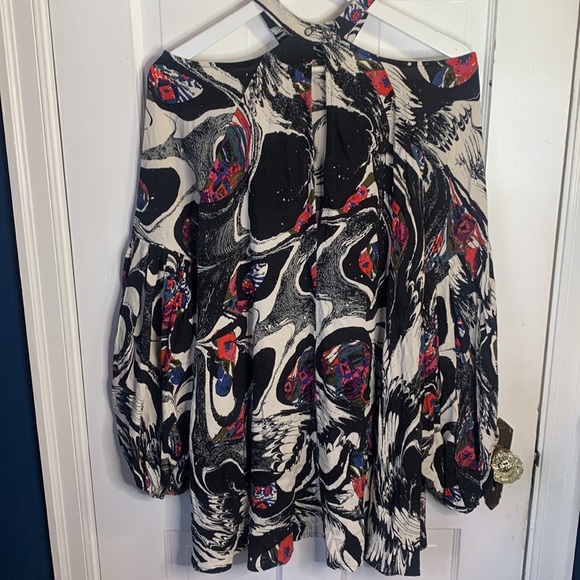 Free People Drift Away Cold Shoulder Artsy Mini-Dress Tunic W-298 Size Small - Picture 10 of 11